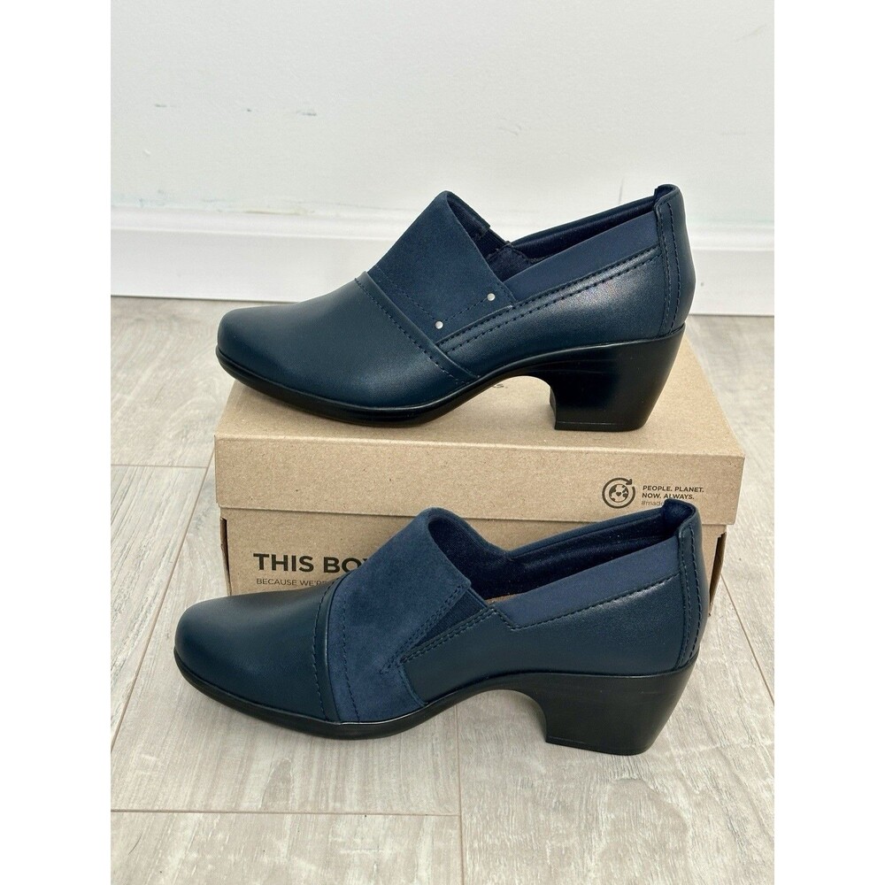 Clarks Emily Step Loafers US Women's Size 7 - Navy Leather Suede Comfort - Picture 3 of 6